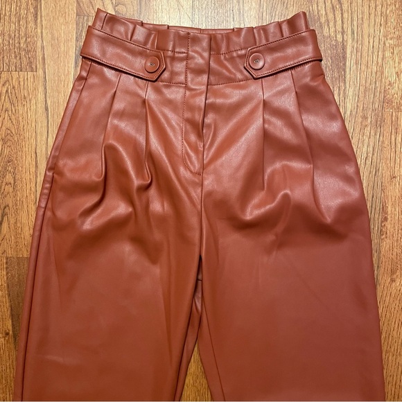 NWOT Ann Taylor The Faux Leather Paperbag Ankle Pants in Morrocan Spice Size 00 - Picture 5 of 15